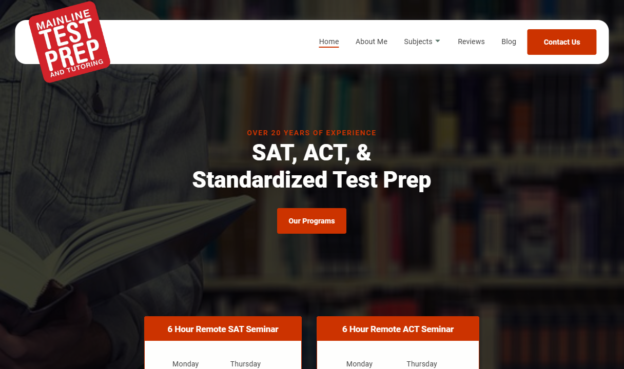 Main Line Test Prep Website Screenshot